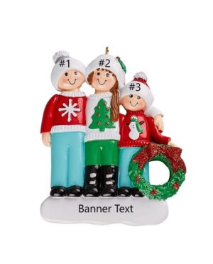 Christmas Jumper Family 3 Personalised Christmas Ornament