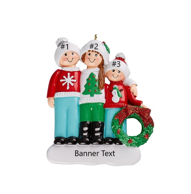 Christmas Jumper Family 3 Personalised Christmas Ornament