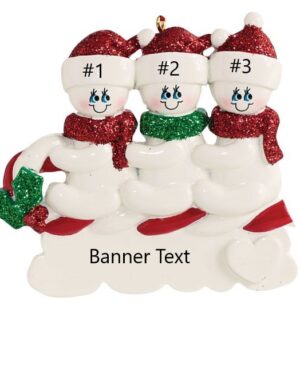 Snowmen Toboggan 3 Personalised Christmas Ornament