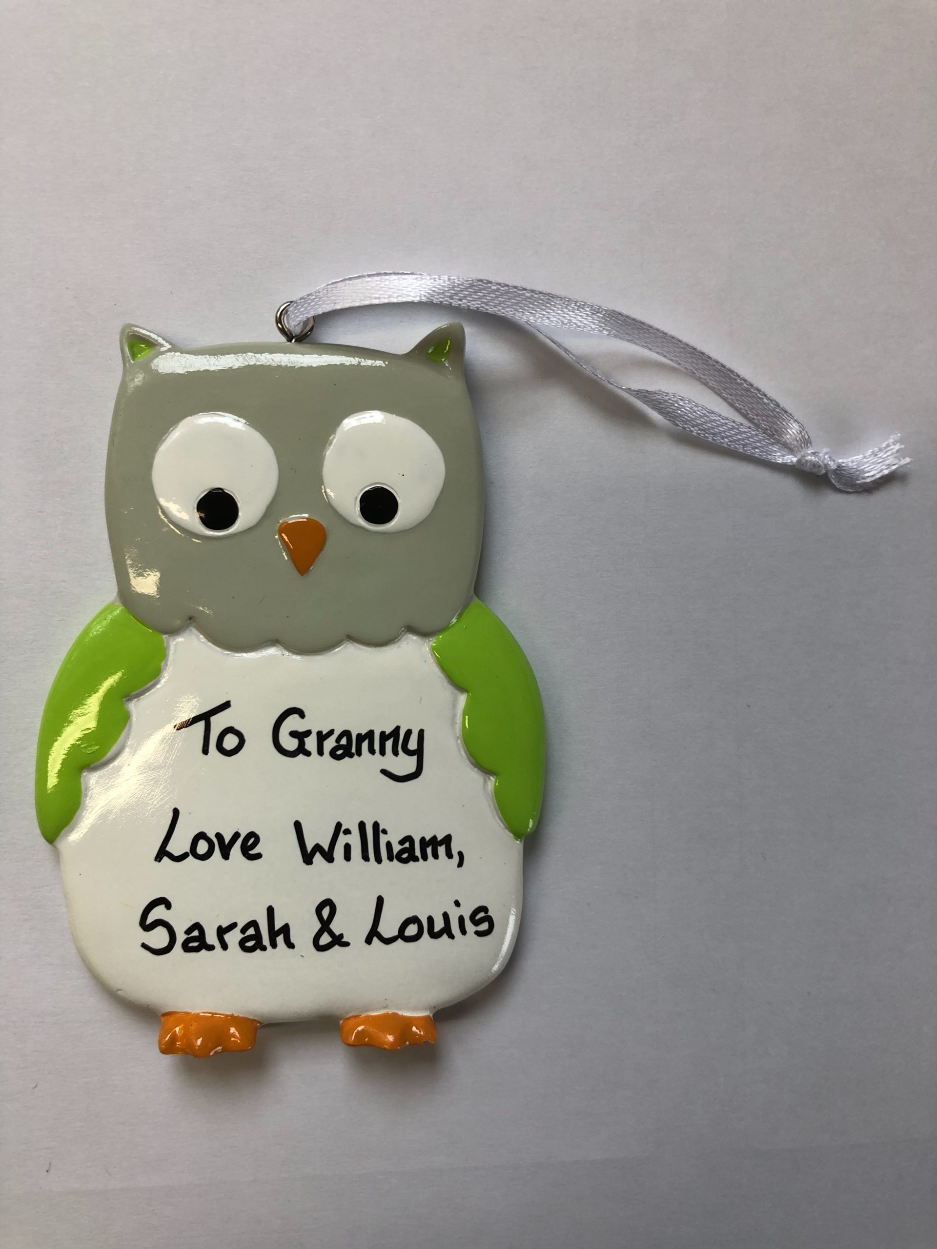 CR Green Owl Personalised Christmas Ornament