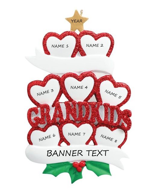 Grandkid Hearts 8 Personalised Christmas Ornament
