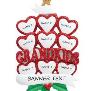 Grandkid Hearts 9 Personalised Christmas Ornament