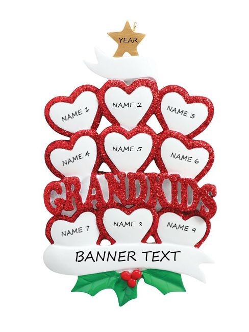 Grandkid Hearts 9 Personalised Christmas Ornament