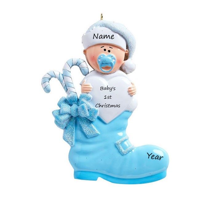 Baby’s 1st Christmas Blue Boot Personalised Christmas Ornament
