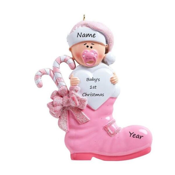 Baby’s 1st Christmas Pink Boot Personalised Christmas Ornament