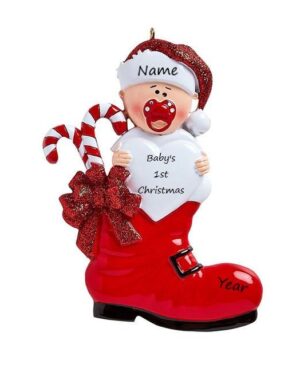 Baby’s 1st Christmas Red Boot Personalised Christmas Ornament