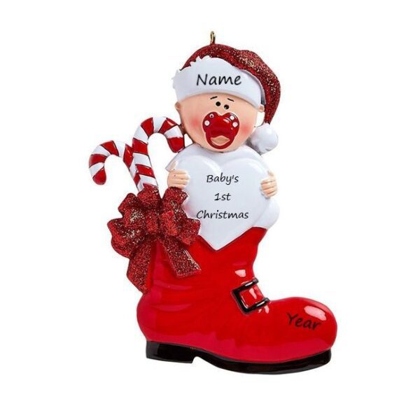 Baby’s 1st Christmas Red Boot Personalised Christmas Ornament