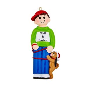Boy with dog personalised Christmas ornament