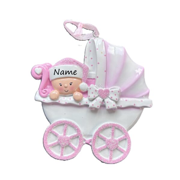 PX Baby Carriage Pink Personalised Tree Decoration